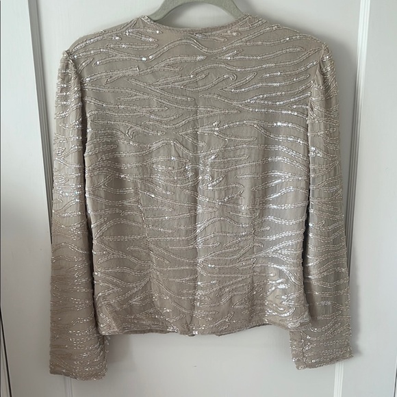 ADRIANNA PAPELL Elegant Cream Sequin topper Jacket MP GLAM Event dressy wedding - Picture 5 of 9